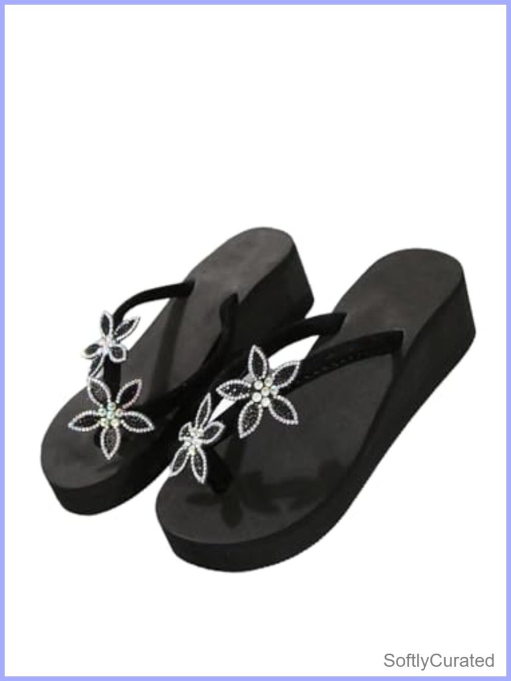 Sparkly Rhinestone Wedge Flip Flops Thong Platform Sandals Faux Leather